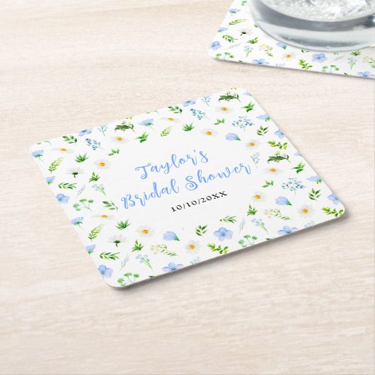 忘れデイジーフローラブライダルシャワー スクエアペーパーコースター (アングル)