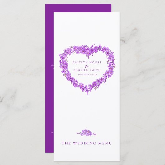 忘れハート無し紫の結婚白のメニュー メニュー (正面/裏面)