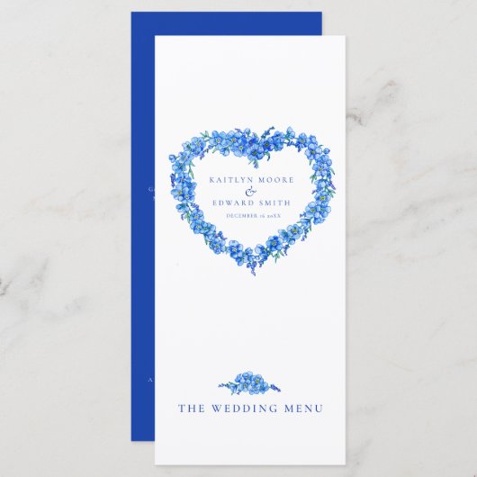 忘れハート無し青結婚白のメニュー メニュー (正面/裏面)
