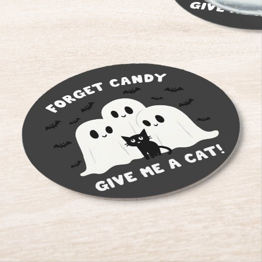 忘れ与え猫のハロウィン不気味 ラウンドペーパーコースター (アングル)