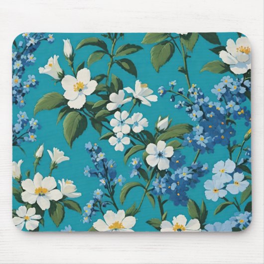 忘れ小さな白い花ティール(緑がかった色) マウスパッド (正面)