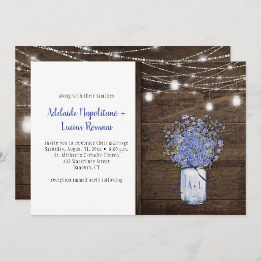 忘れ素朴Mason Jar String Lights 招待状 (正面/裏面)