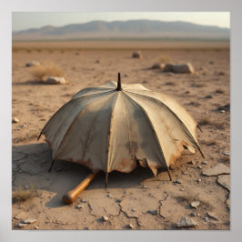 忘れ遺物 – 砂漠の風化した傘 ポスター