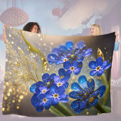 忘れ金ゴールドのアクセントの花 フリースブランケット