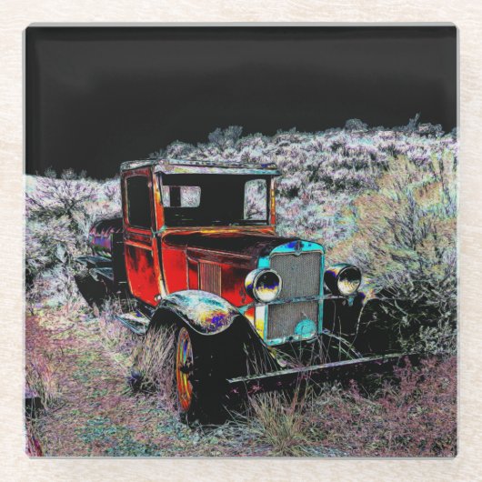 忘れ – 旧ヴィンテージトラック ガラスコースター (正面)