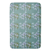 忘れ-me-notとティール（緑がかった色）の背景の葉 バスマット (正面縦)