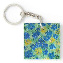 忘れ-Me-Notフローラアクリル正方形キーチェーン