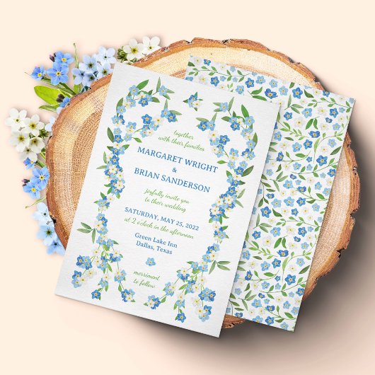 忘れMe Not Blue & White Water Color 結婚's 招待状