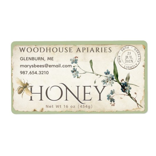 忘れMe not flower parchment bee honey postmark ラベル (正面)