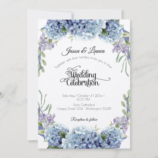 -忘れMe-Not Flowers水色エレガント 招待状 (正面)