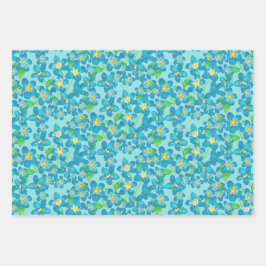 忘れMe-Not Hand-Blue図解入りの、写真付きのフローラ ラッピングペーパーシート