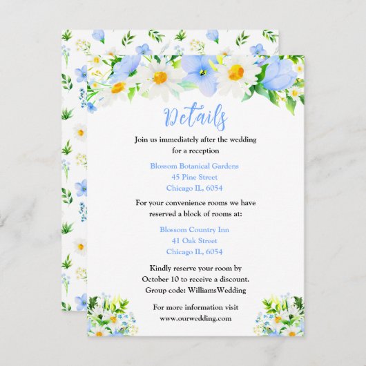 忘れMe-Notsとデイジーのフローラ結婚の詳細 エンクロージャーカード (正面/裏面)