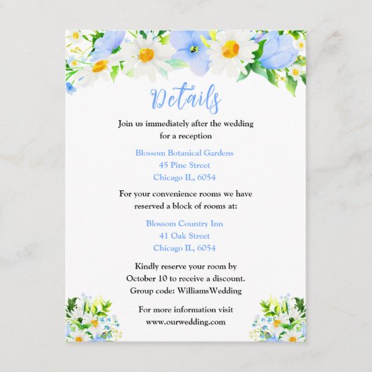 忘れMe-Notsとデイジーのフローラ結婚の詳細 エンクロージャーカード (正面)