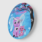 忘れMoNot可愛い象猫さくらんぼの花咲き ラージ壁時計 (傾斜)