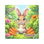 忙しいウサギ | かわいいアニメの子供部屋アート メタルプリント (正面)