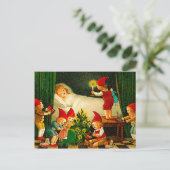 忙しいクリスマスの小妖精や小人-ヴィンテージのクリスマス シーズンポストカード (スタンド正面)