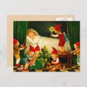 忙しいクリスマスの小妖精や小人-ヴィンテージのクリスマス シーズンポストカード (正面/裏面)