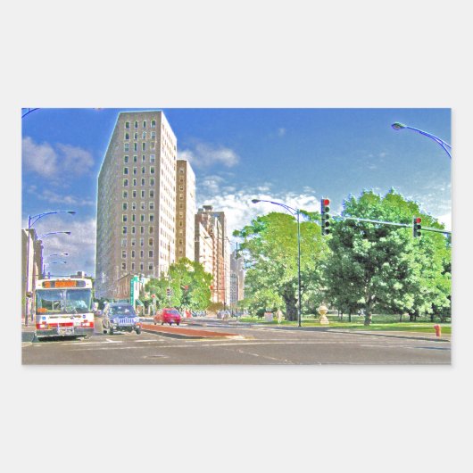 忙しいシカゴの午後 長方形シール (正面)