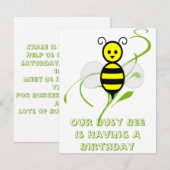 忙しいハチのハニービー誕生日パーティーの招待状 招待状 (正面/裏面)