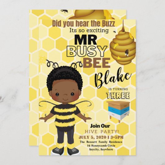 忙しいビーちゃんの誕生日お誘いカード (正面/裏面)