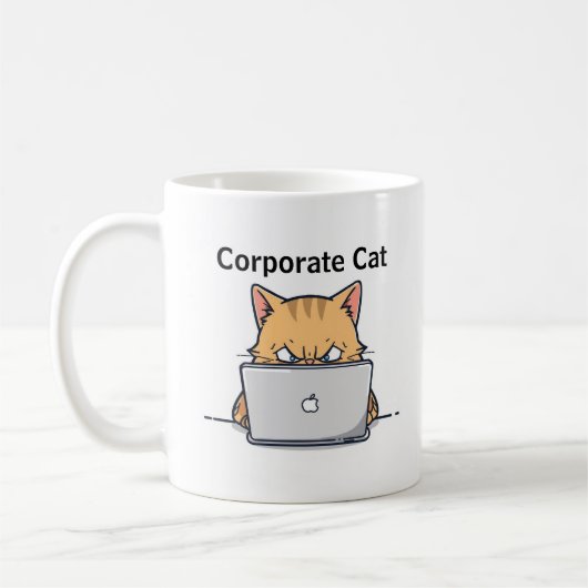 忙しい社畜猫のマグカップ - 毎日を笑顔で コーヒーマグカップ (左)