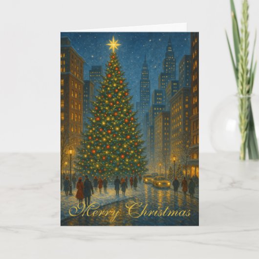 忙しい都市のクリスマス・エレガント・カスタム・グリーティング カード (正面)