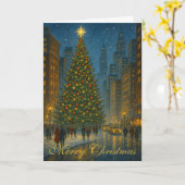 忙しい都市のクリスマス・エレガント・カスタム・グリーティング カード (黄色い花)