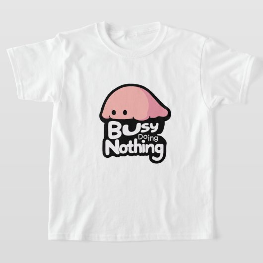 忙しく何もしない - かわいいピンクのぷに Tシャツ (レイダウン)