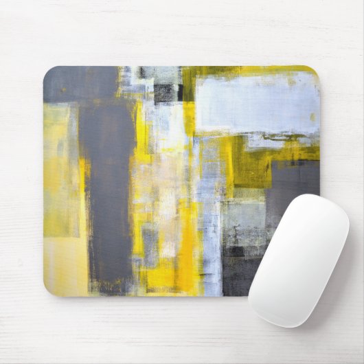 「忙しく、忙しい」灰色および黄色の抽象美術 マウスパッド (マウス)