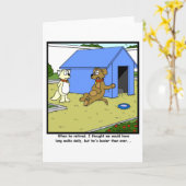 忙し退職:犬の漫画 カード (黄色い花)