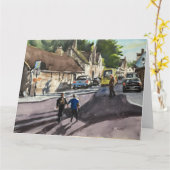 忙し通りシーンのブルージュ水のカラー カード (黄色い花)