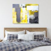 「忙し、忙し」グレーと黄色の抽象芸術アート キャンバスプリント (インサイチュ (寝室))