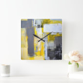 「忙し、忙し」グレーと黄色の抽象芸術アート スクエア壁時計 (ホーム)