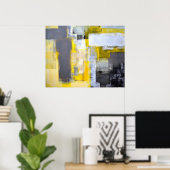 「忙し、忙し」グレーと黄色の抽象芸術アート ポスター (ホームオフィス)