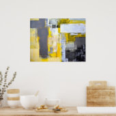 「忙し、忙し」グレーと黄色の抽象芸術アート ポスター (キッチン)