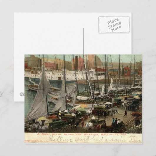 忙しScene Along the Wharves, Baltimore, MD 1905 ポストカード (正面/裏面)