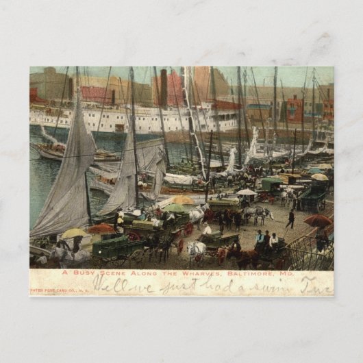 忙しScene Along the Wharves, Baltimore, MD 1905 ポストカード (正面)