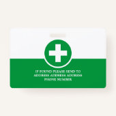 応急処置の記号、写真の医療IDバッジ バッジ (裏面)