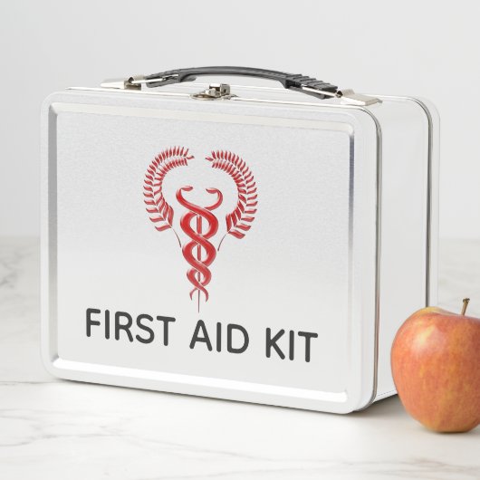 応急処置レッドカドゥセウス医療シンボル緊急事態 メタルランチボックス (インサイチュ)