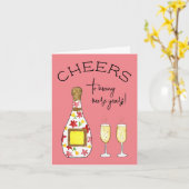 応援おもしろいシャンパン誕生日トーストー カード (黄色い花)