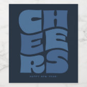 応援おもしろいファンキーネイビーブルーレトロ新年 ワインラベル (シングルラベル)