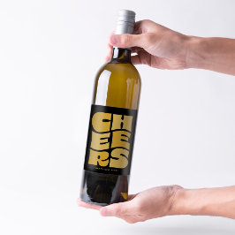 応援おもしろいファンキーブラック金ゴールドレトロ新年 ワインラベル