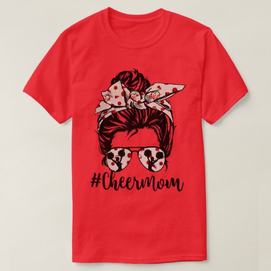 応援おもしろいママMessy Bun Glasses恋人ママD Tシャツ (デザイン正面)