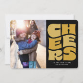 応援おもしろいレトロ黒金ゴールド新年写真 シーズンカード (正面)