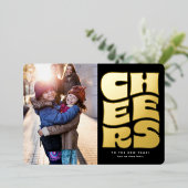 応援おもしろいレトロ黒金ゴールド新年写真 箔シーズンカード (立ち正面)