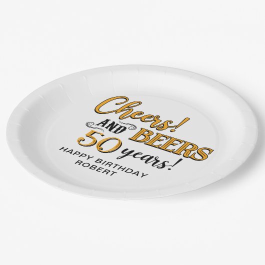 応援からビール50誕生日 ペーパープレート (アングル)