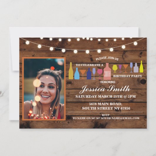 応援から年へ、何歳の誕生日パーティーバー飲料 招待状 (正面)