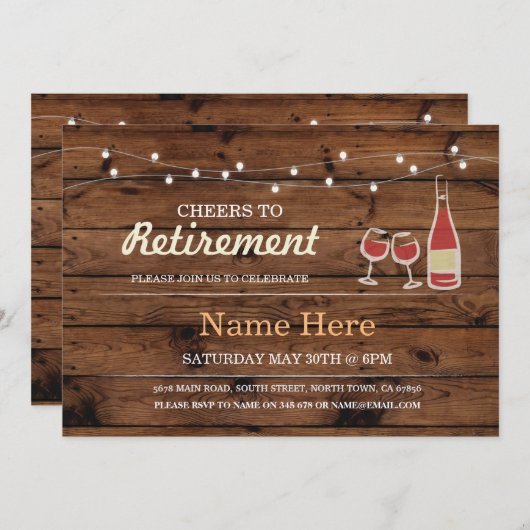 応援から引退パーティーウッドワイン招待状 招待状 (正面/裏面)