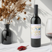 応援から新年のスクリプトブルー金ゴールドリボンパイン ワインラベル