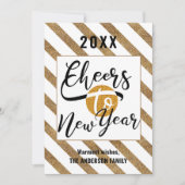 応援から新年のスクリプトモダン金ゴールドブラックストライプ シーズンカード (正面)